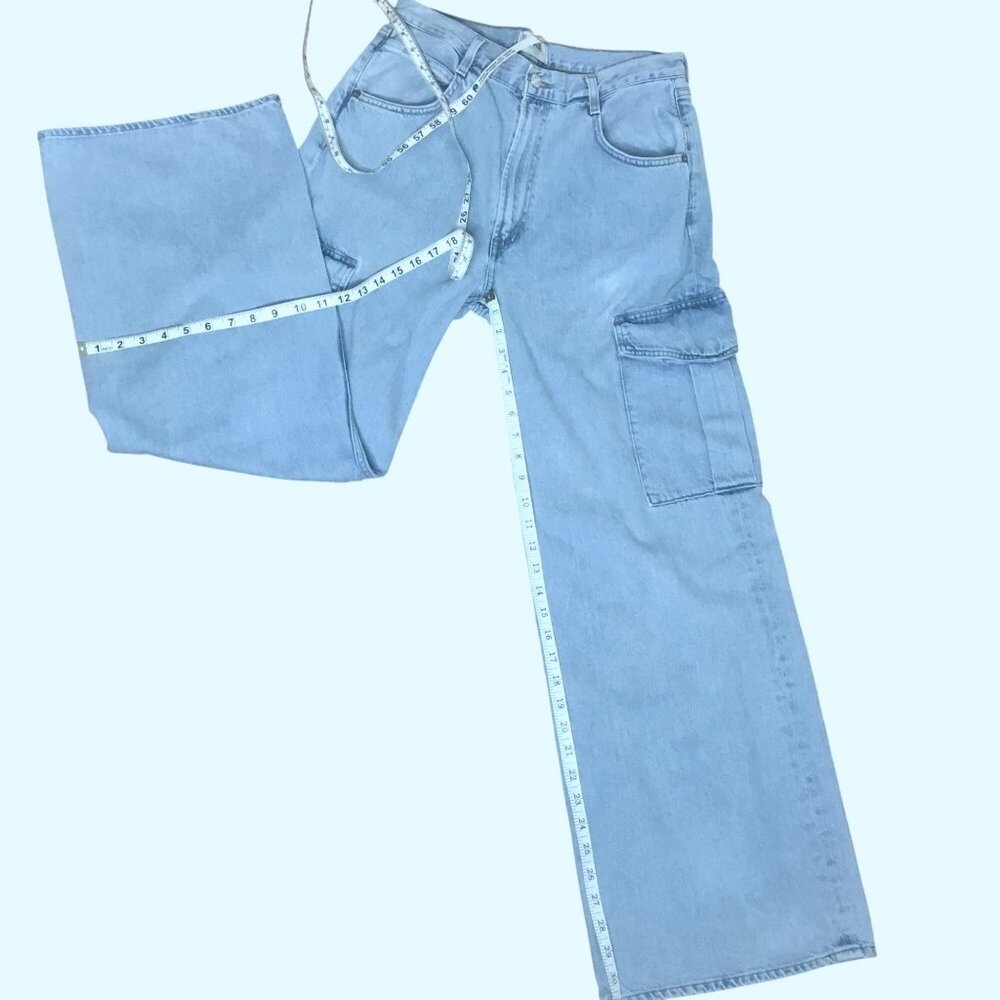 AGOLDE Minka Wide Leg Cargo Pocket Denim Jeans Light Blue High Rise 30 x 31 - Picture 6 of 12